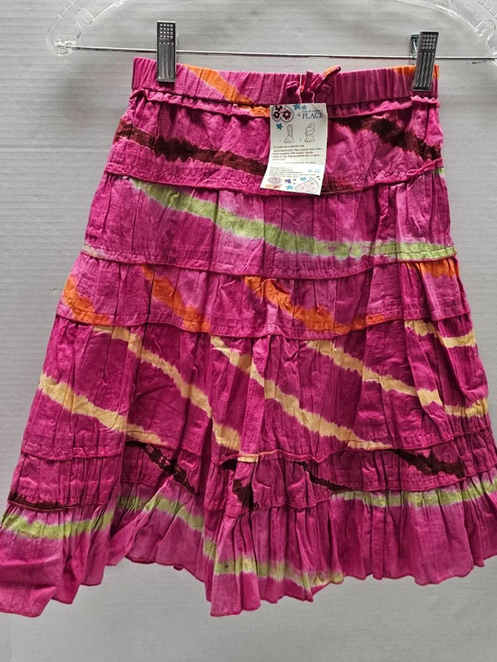 New The Childrens Place Girls Tie-Dye Tiered Skirt Multi Pink Ruffle Layered 8